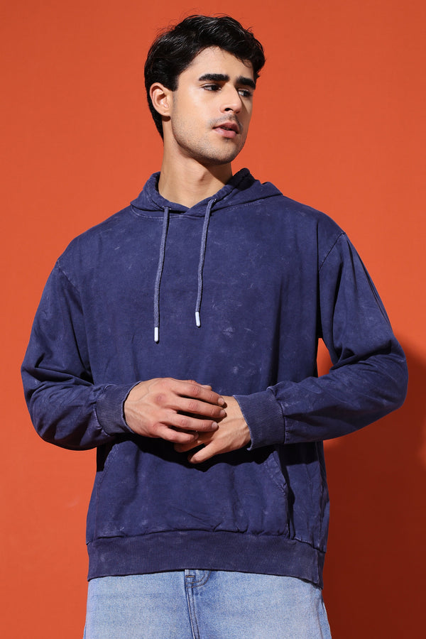 UNISEX BASIC ACIDWASH HOODIE - NAVY BLUE