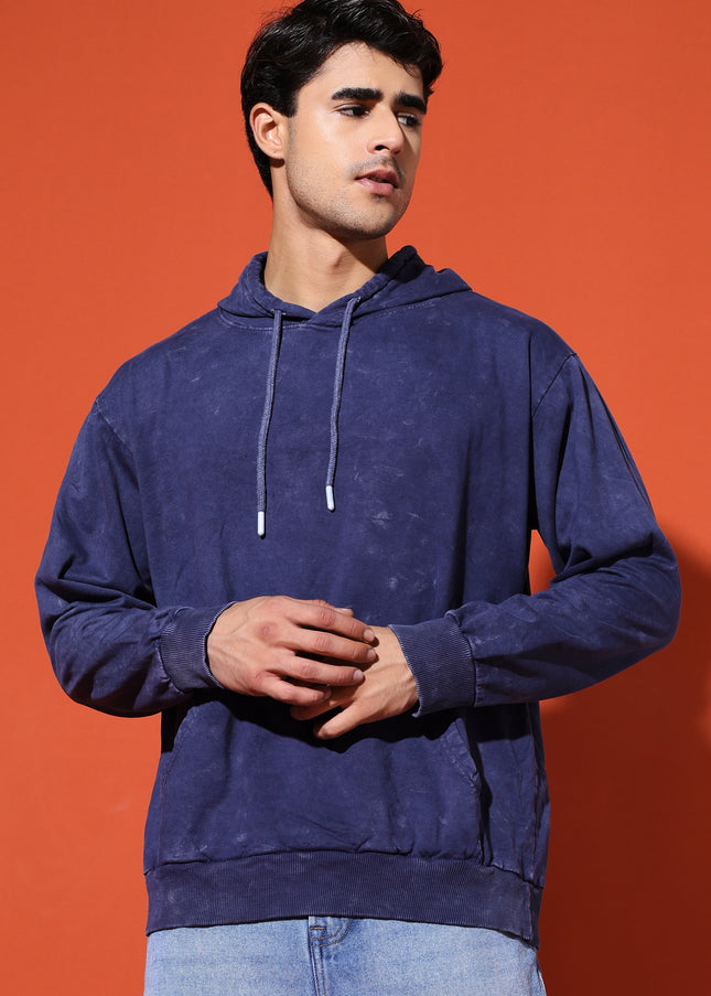 UNISEX BASIC ACIDWASH HOODIE - NAVY BLUE