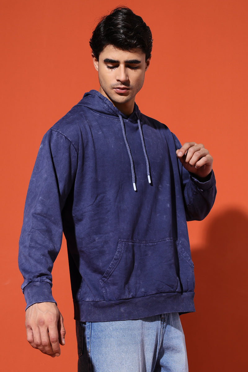 UNISEX BASIC ACIDWASH HOODIE - NAVY BLUE