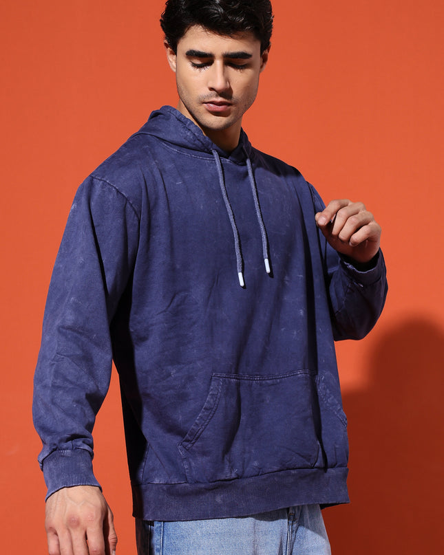 UNISEX BASIC ACIDWASH HOODIE - NAVY BLUE