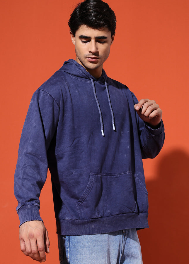 UNISEX BASIC ACIDWASH HOODIE - NAVY BLUE
