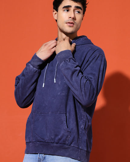 UNISEX BASIC ACIDWASH HOODIE - NAVY BLUE