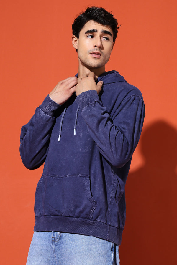 UNISEX BASIC ACIDWASH HOODIE - NAVY BLUE