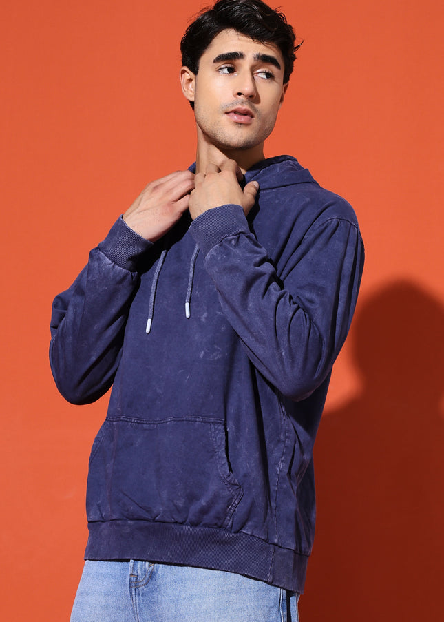 UNISEX BASIC ACIDWASH HOODIE - NAVY BLUE