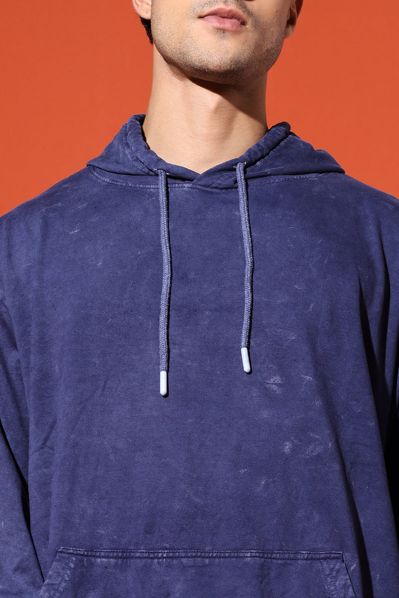 UNISEX BASIC ACIDWASH HOODIE - NAVY BLUE