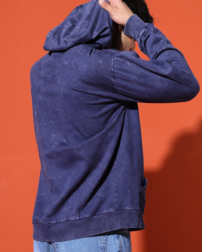 UNISEX BASIC ACIDWASH HOODIE - NAVY BLUE