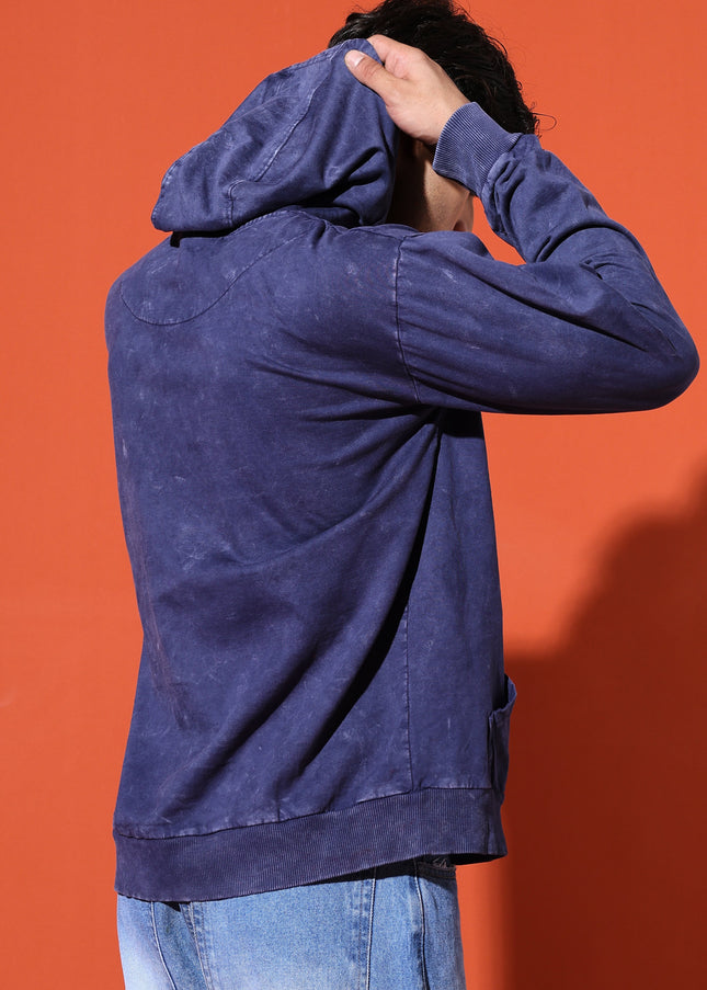 UNISEX BASIC ACIDWASH HOODIE - NAVY BLUE
