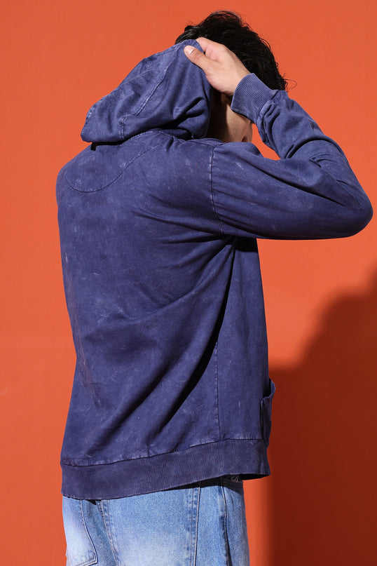 UNISEX BASIC ACIDWASH HOODIE - NAVY BLUE