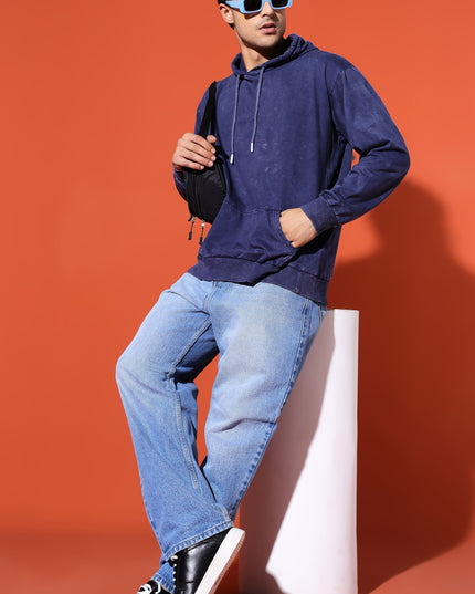 UNISEX BASIC ACIDWASH HOODIE - NAVY BLUE