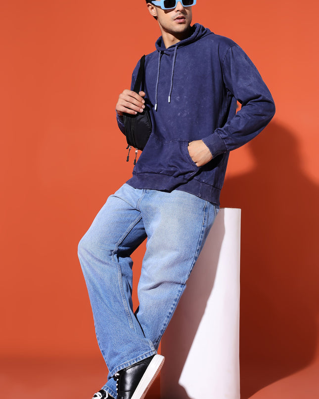 UNISEX BASIC ACIDWASH HOODIE - NAVY BLUE