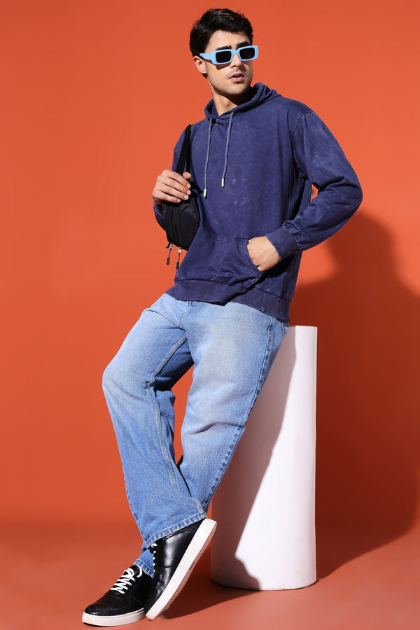 UNISEX BASIC ACIDWASH HOODIE - NAVY BLUE