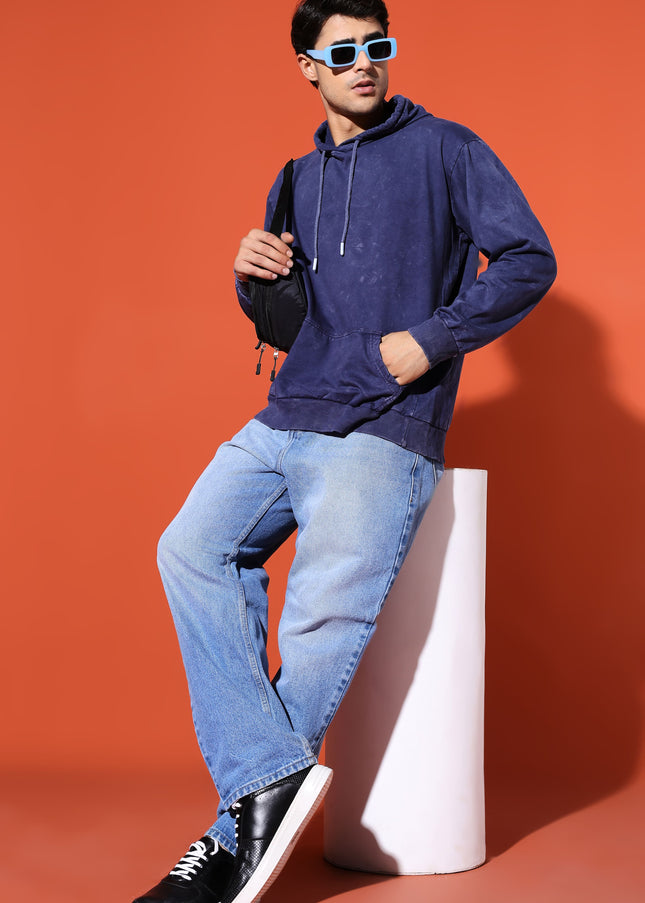 UNISEX BASIC ACIDWASH HOODIE - NAVY BLUE