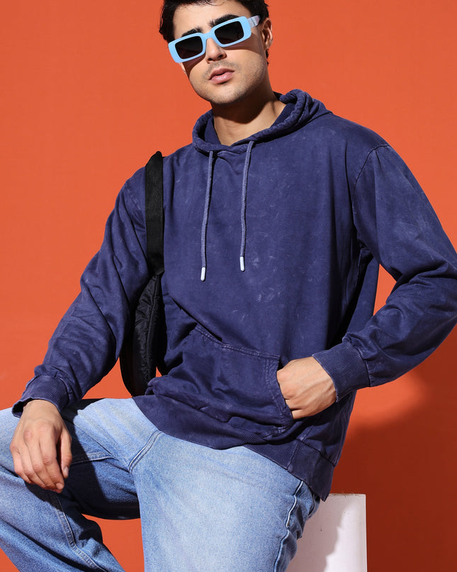UNISEX BASIC ACIDWASH HOODIE - NAVY BLUE