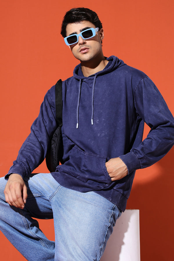 UNISEX BASIC ACIDWASH HOODIE - NAVY BLUE