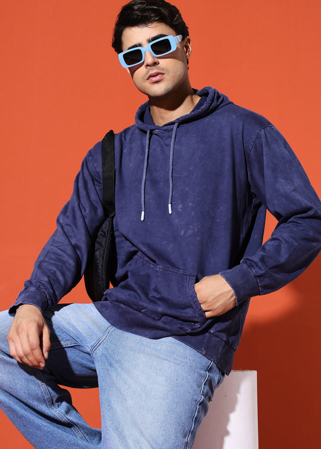 UNISEX BASIC ACIDWASH HOODIE - NAVY BLUE