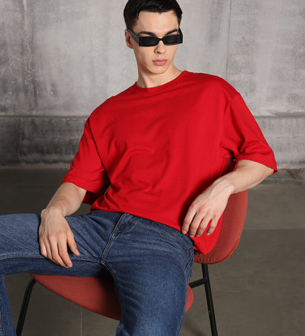 Unisex Heavyweight Oversize Solid T-Shirt - Red