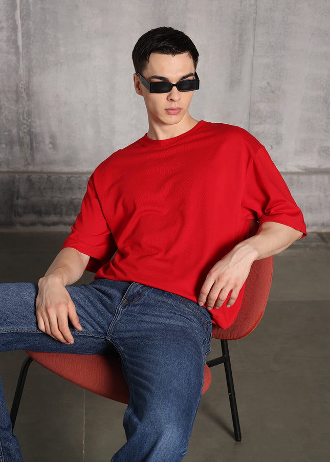 Unisex Heavyweight Oversize Solid T-Shirt - Red
