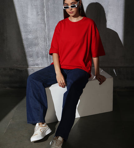 Unisex Heavyweight Oversize Solid T-Shirt - Red