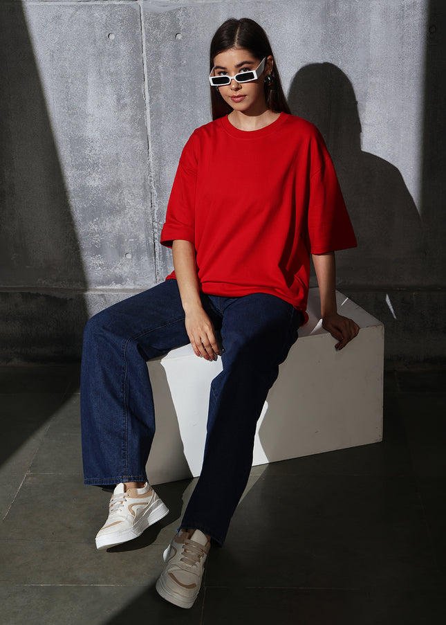 Unisex Heavyweight Oversize Solid T-Shirt - Red