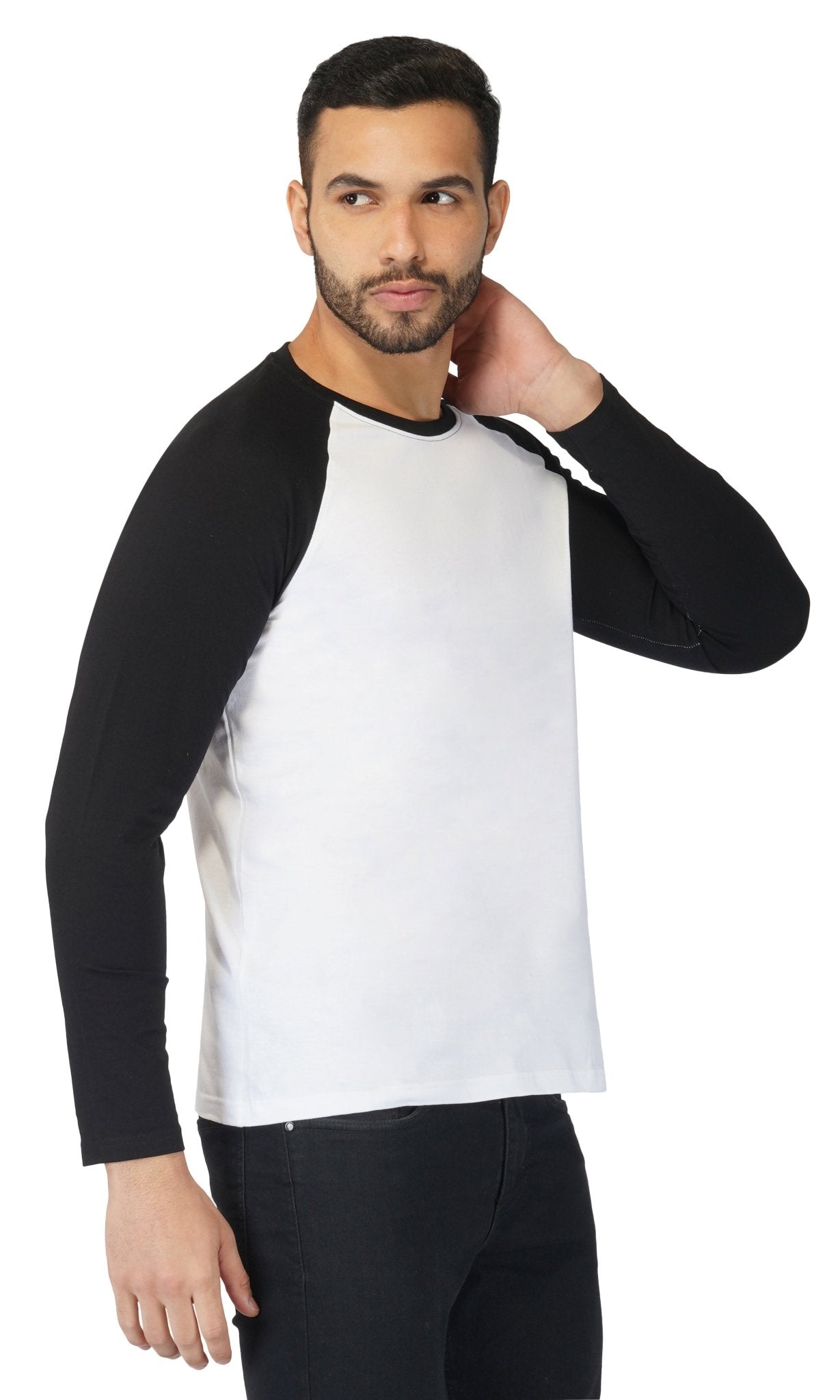 Men's Regular Plain Raglan T-Shirt- Black