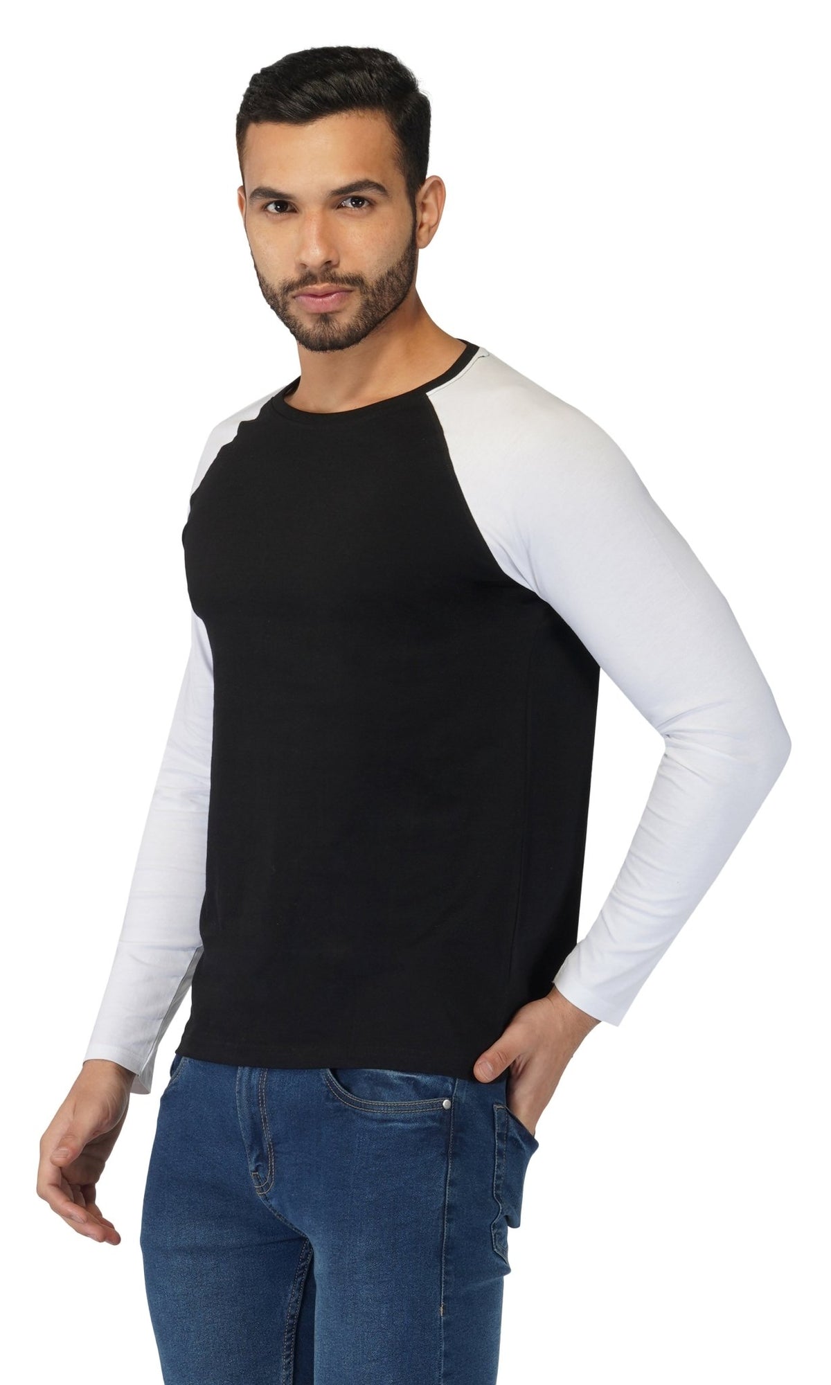 Men's Regular Plain Raglan T-Shirt- White