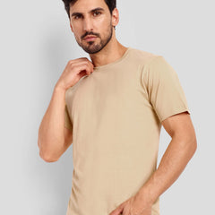 Unisex Regular Solid T-Shirt - Beige