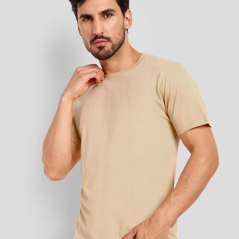 Unisex Regular Solid T-Shirt - Beige