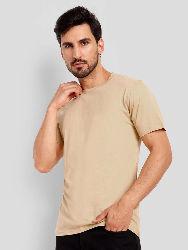 Unisex Regular Solid T-Shirt - Beige