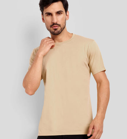 Unisex Regular Solid T-Shirt - Beige