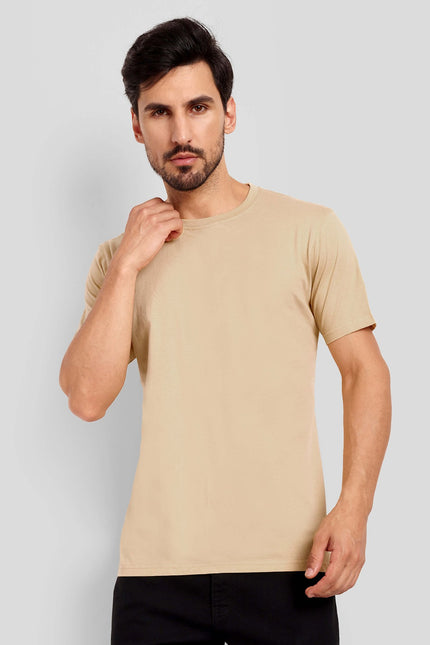 Unisex Regular Solid T-Shirt - Beige