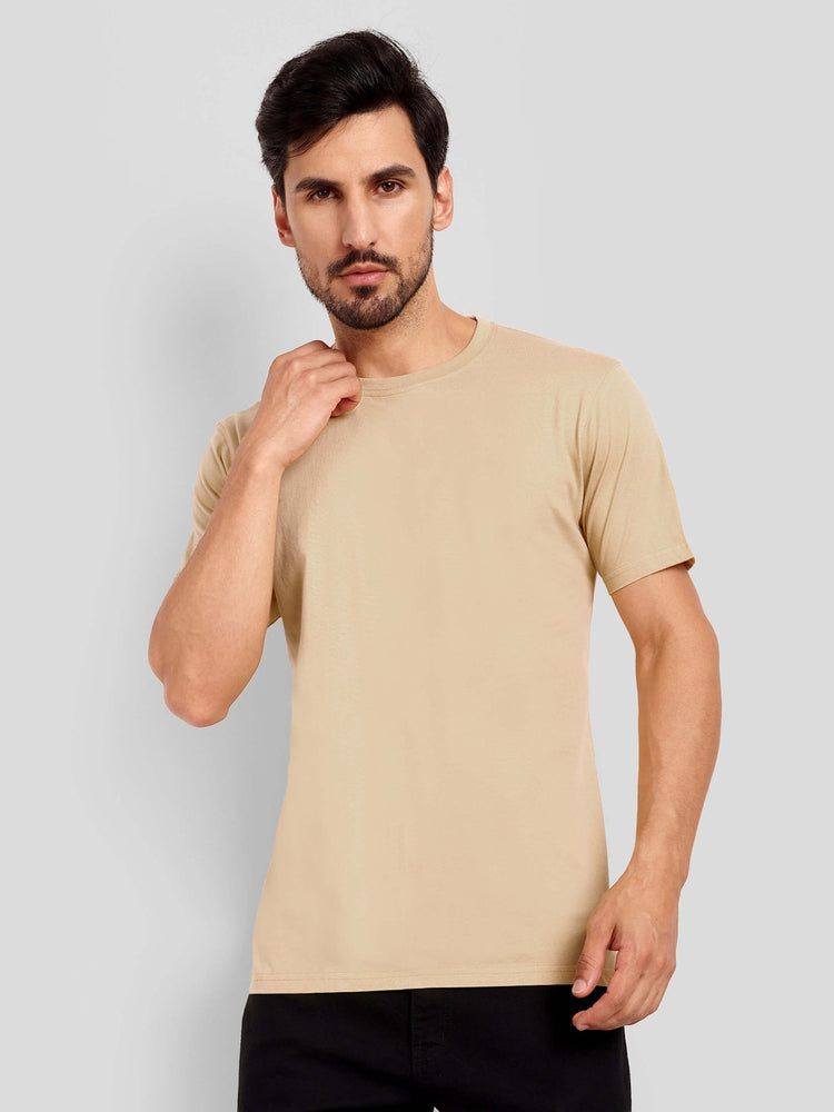 Unisex Regular Solid T-Shirt - Beige