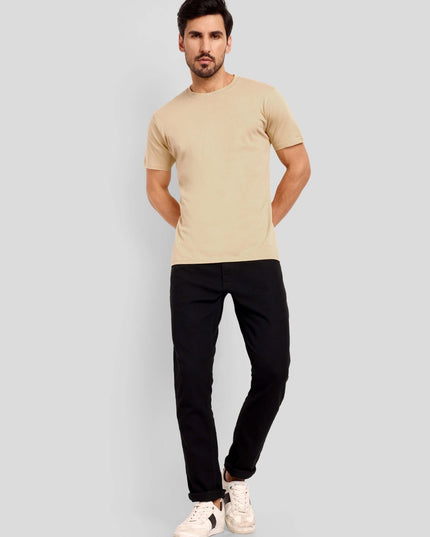 Unisex Regular Solid T-Shirt - Beige