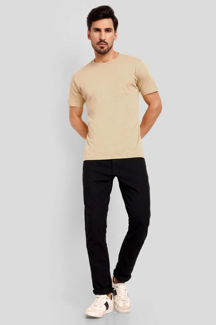 Unisex Regular Solid T-Shirt - Beige