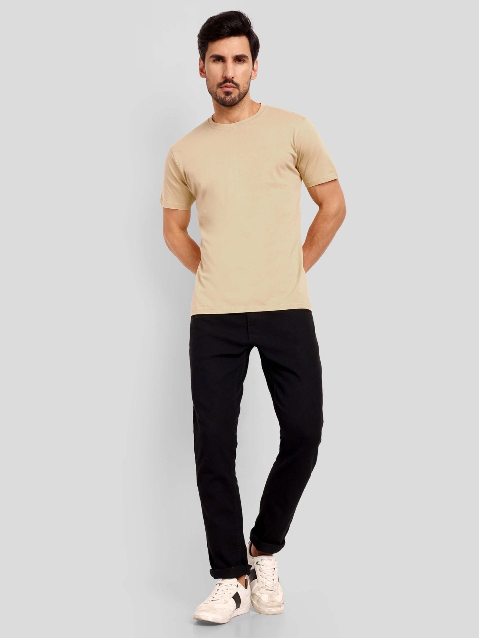 Men's Regular Solid T-Shirt - Beige