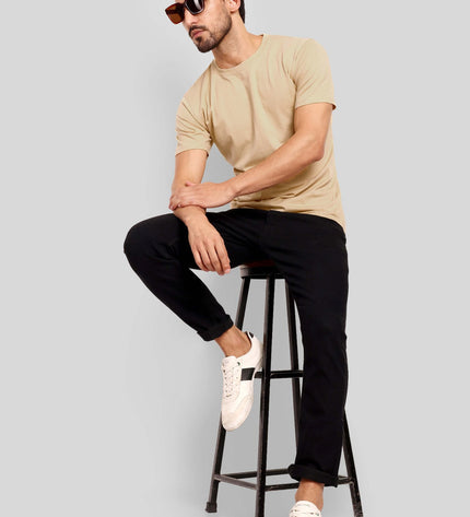 Unisex Regular Solid T-Shirt - Beige