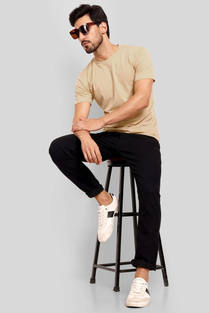 Unisex Regular Solid T-Shirt - Beige