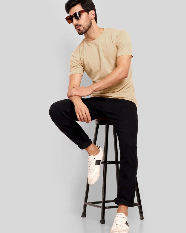 Unisex Regular Solid T-Shirt - Beige