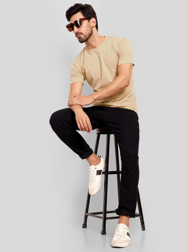 Unisex Regular Solid T-Shirt - Beige