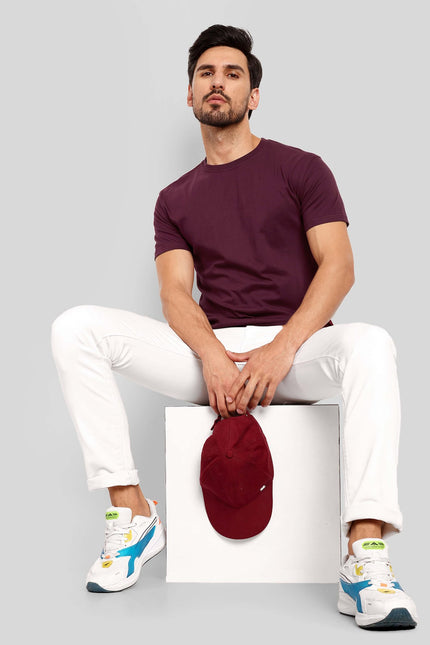 Men's Regular Solid T-Shirt - Brick Red