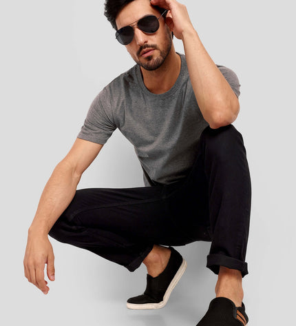Unisex Regular Solid T-Shirt - Charcoal Melange