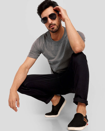 Unisex Regular Solid T-Shirt - Charcoal Melange