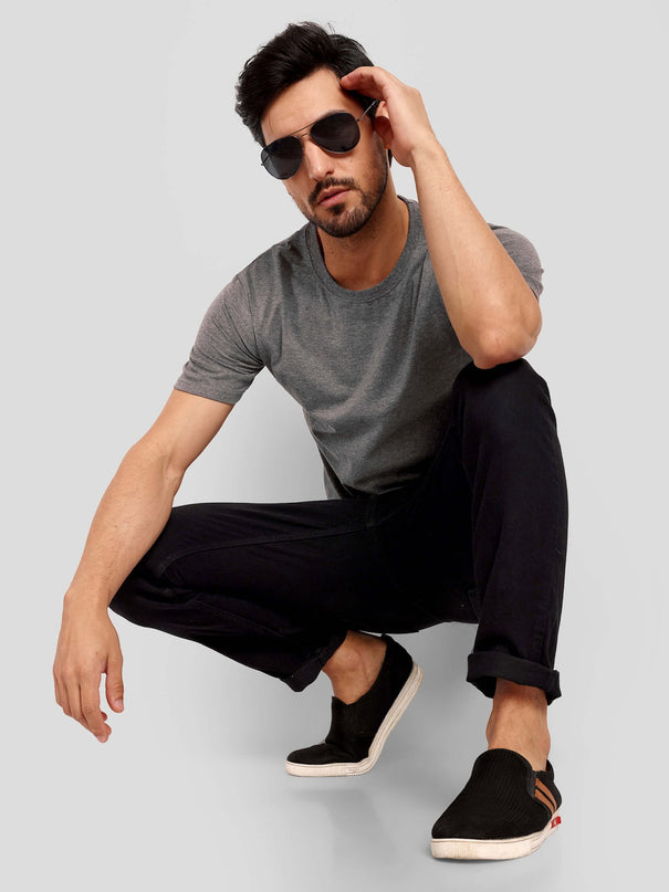 Unisex Regular Solid T-Shirt - Charcoal Melange