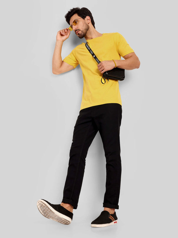 Men's Regular Solid T-Shirt - Golden Yellow