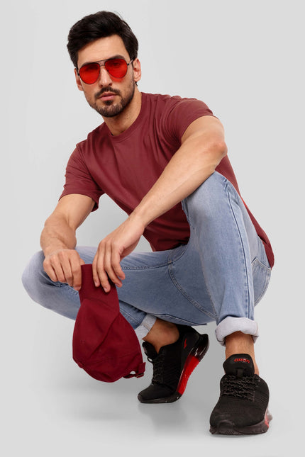 Men's Regular Solid T-Shirt - Maroon