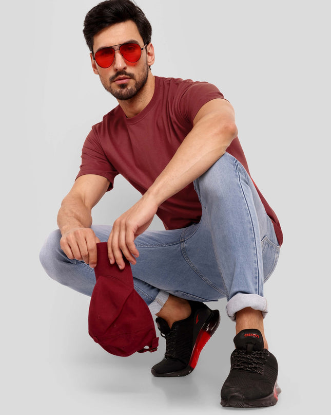 Men's Regular Solid T-Shirt - Maroon
