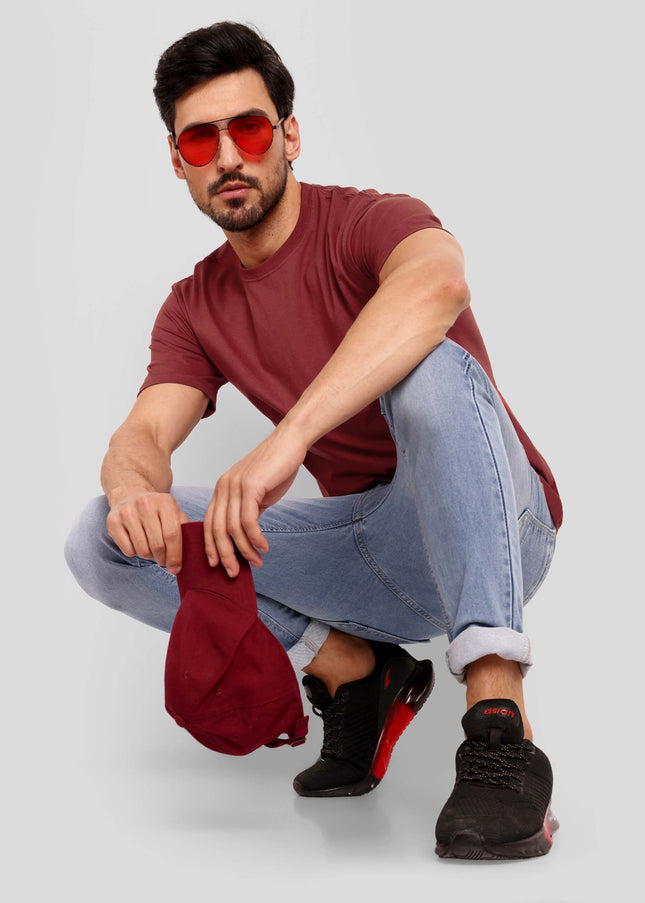 Men's Regular Solid T-Shirt - Maroon