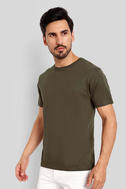 Men's Regular Solid T-Shirt - Olive Green