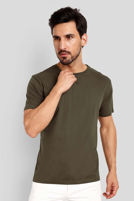 Men's Regular Solid T-Shirt - Olive Green