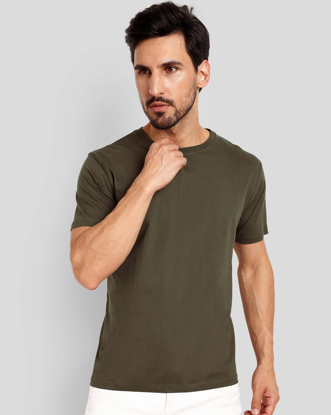 Men's Regular Solid T-Shirt - Olive Green