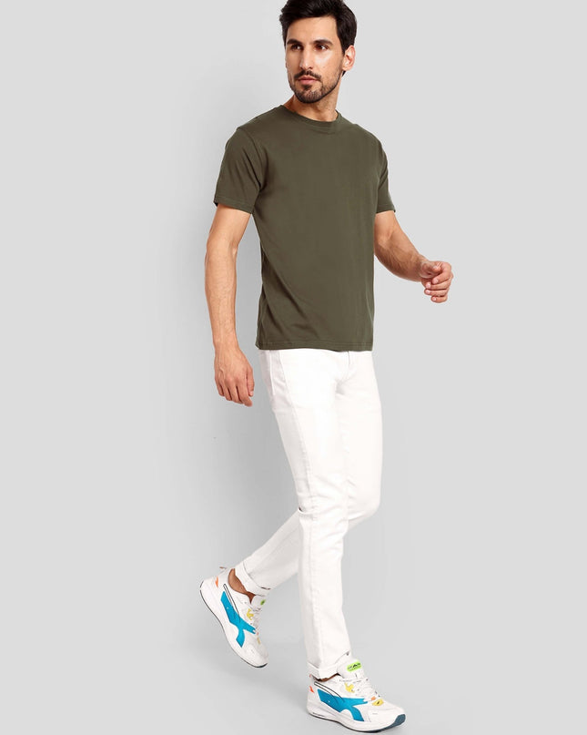Men's Regular Solid T-Shirt - Olive Green